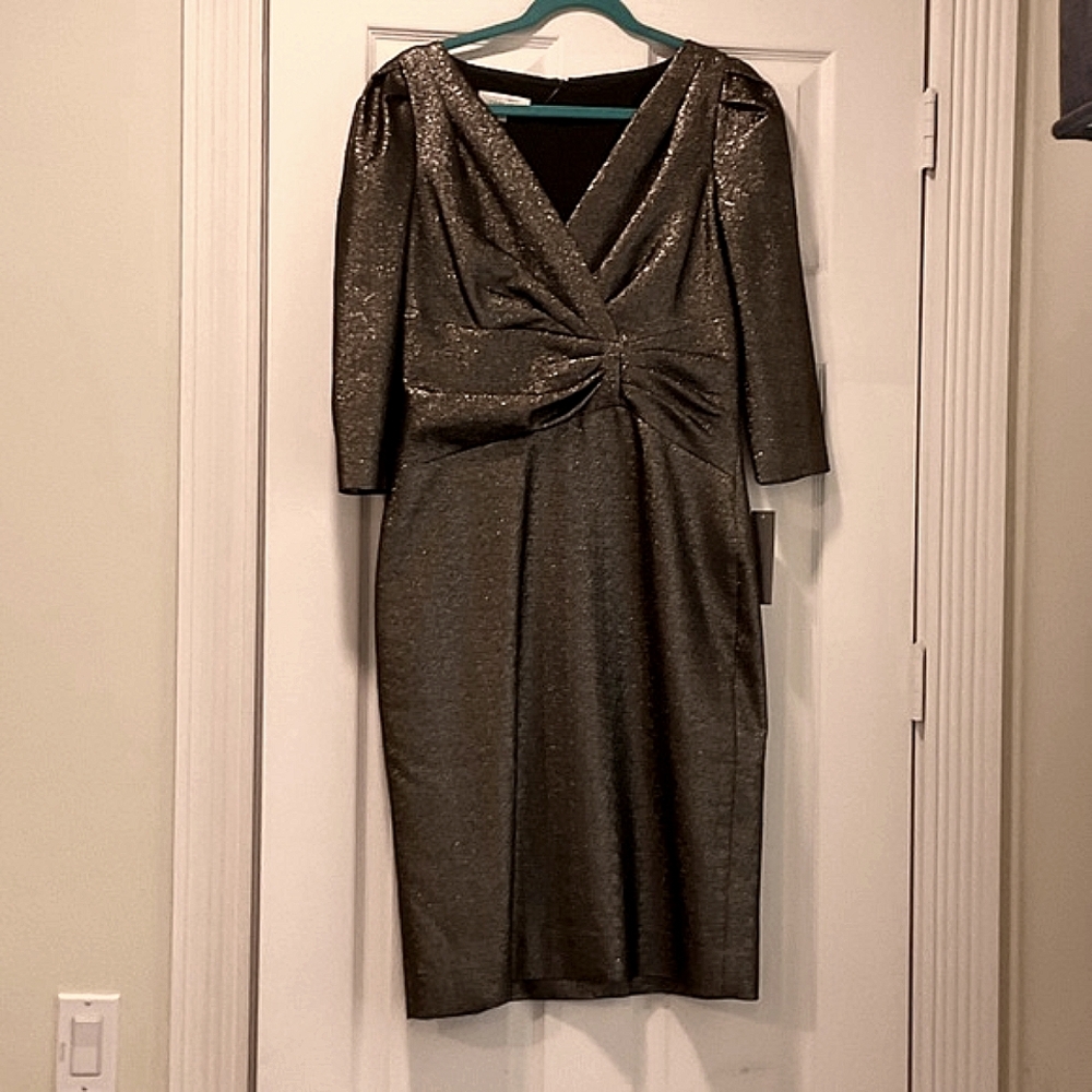 Teri Jon Metallic Long Sleeve Dress